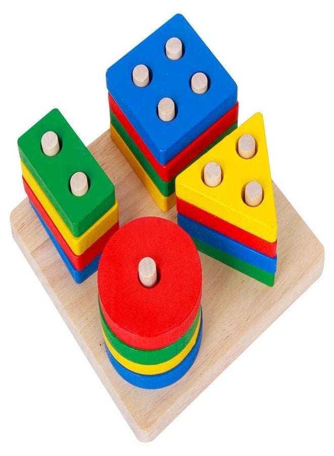 PLUSPOINT Kids Wooden Shape Sorting & Stacking 4 Shapes Square Column Educational Blocks - 17 Pcs, Ages 2-5 - Image 5